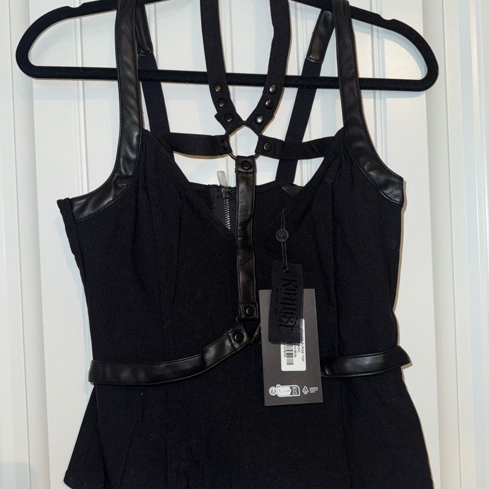 Killstar Power‎ Surge Top Womens M Stretchy Tank Black Faux Leather Straps NWT - Picture 5 of 9